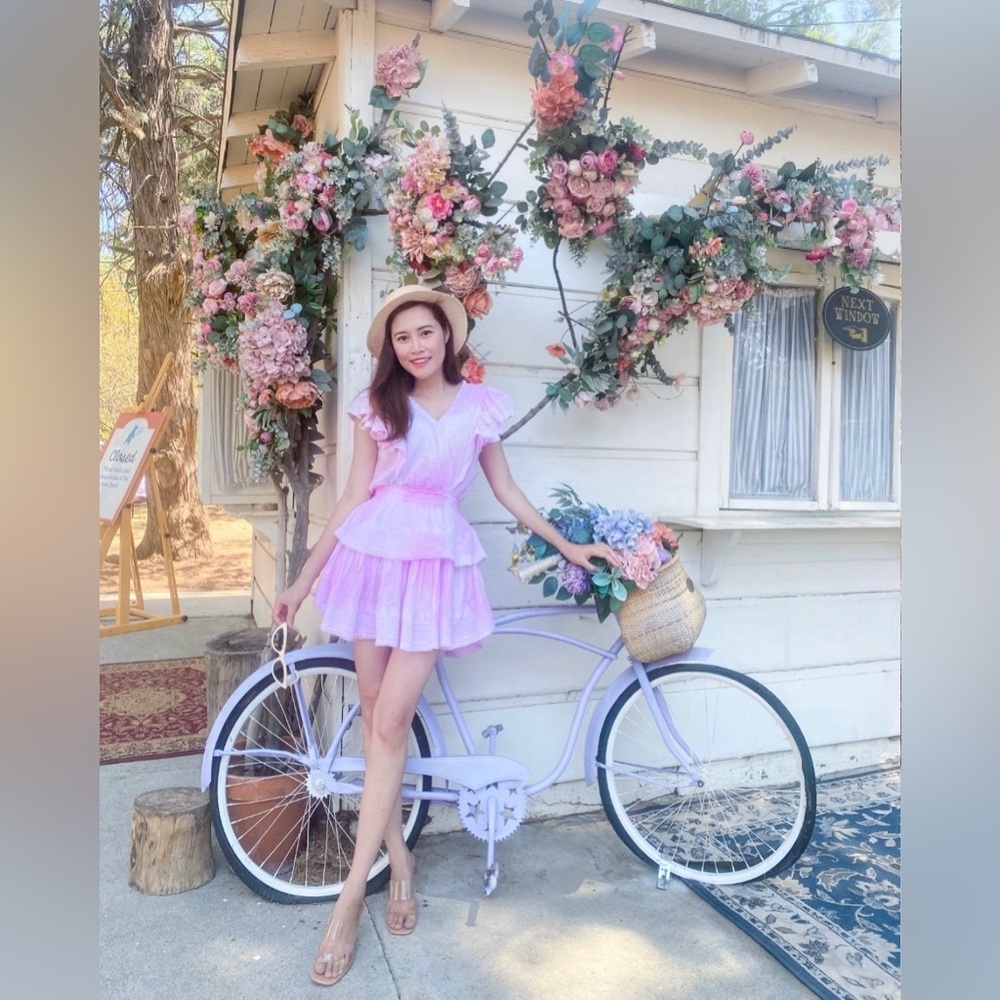 LoveShackFancy Gwen ruffled lace trimmed tie dyed Embroidered cotton mini Dress